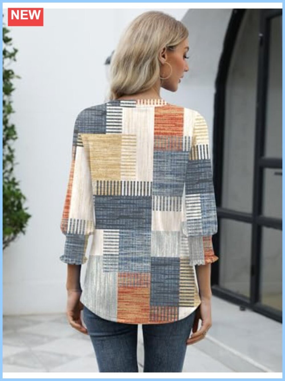 Women's 3/4 Sleeve V-Neck Ruffle Cuff Blouse Business Casual Top - Picture 4 of 6